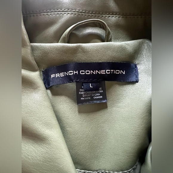 NWOT French Connection Faux Leather Moto Jacket in Army Green - Size L - Picture 3 of 5